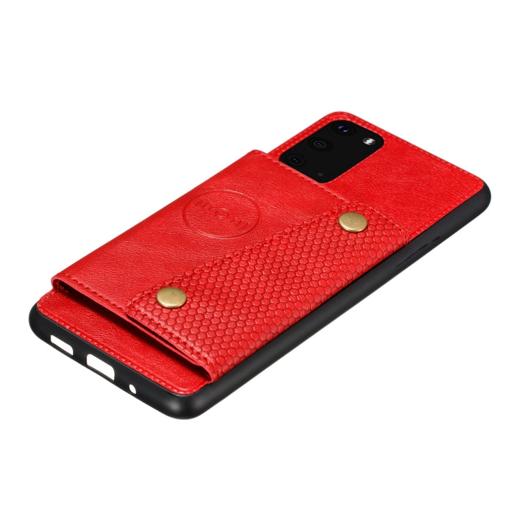 For Samsung Galaxy S20 FE Double Buckle PU + TPU Shockproof Magnetic Protective Case with Card Slot & Holder