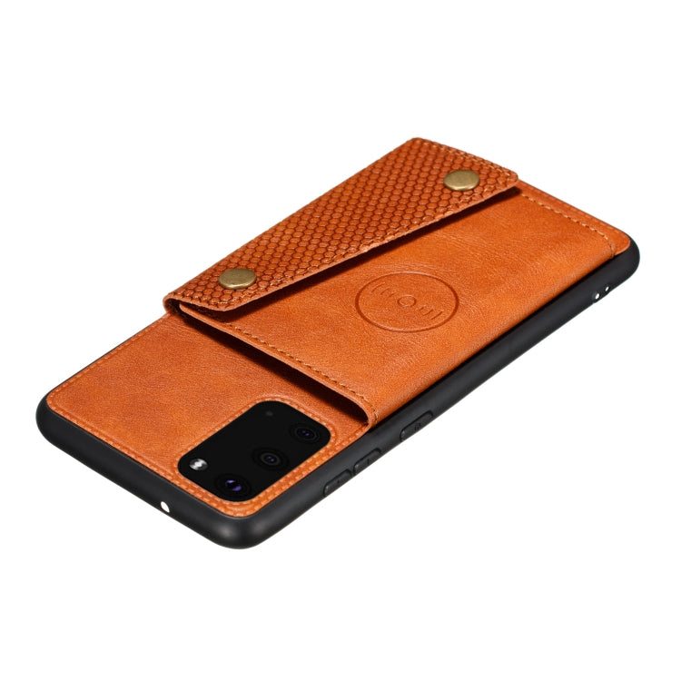 For Samsung Galaxy S20 FE Double Buckle PU + TPU Shockproof Magnetic Protective Case with Card Slot & Holder