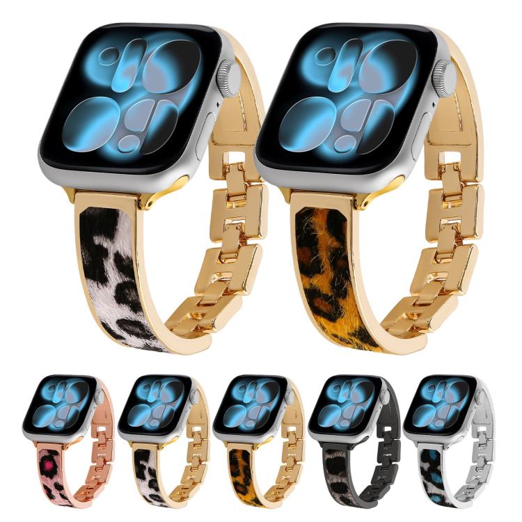 For Apple Watch 46mm / 49mm / 45mm / 44mm Leopard Print Bracelet Alloy Watch Band