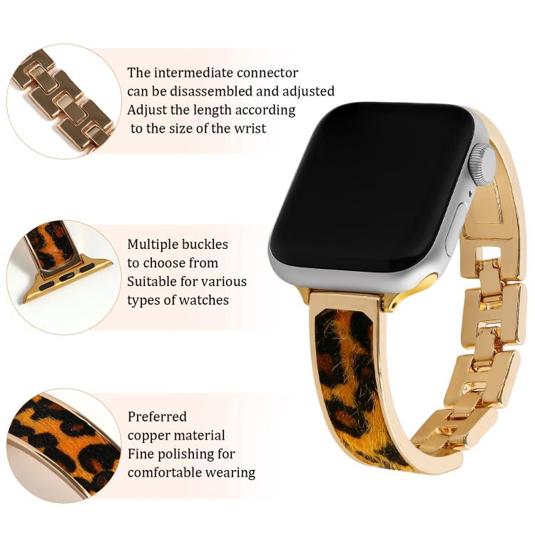 For Apple Watch 46mm / 49mm / 45mm / 44mm Leopard Print Bracelet Alloy Watch Band