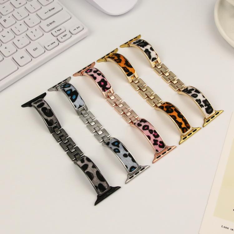 For Apple Watch 42mm / 41mm / 40mm / 38mm Leopard Print Bracelet Alloy Watch Band