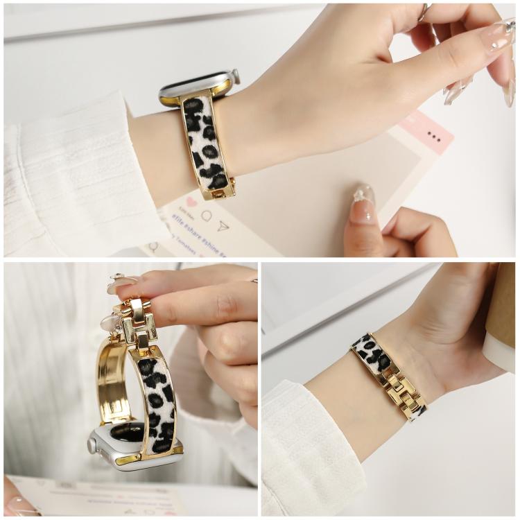 For Apple Watch 46mm / 49mm / 45mm / 44mm Leopard Print Bracelet Alloy Watch Band