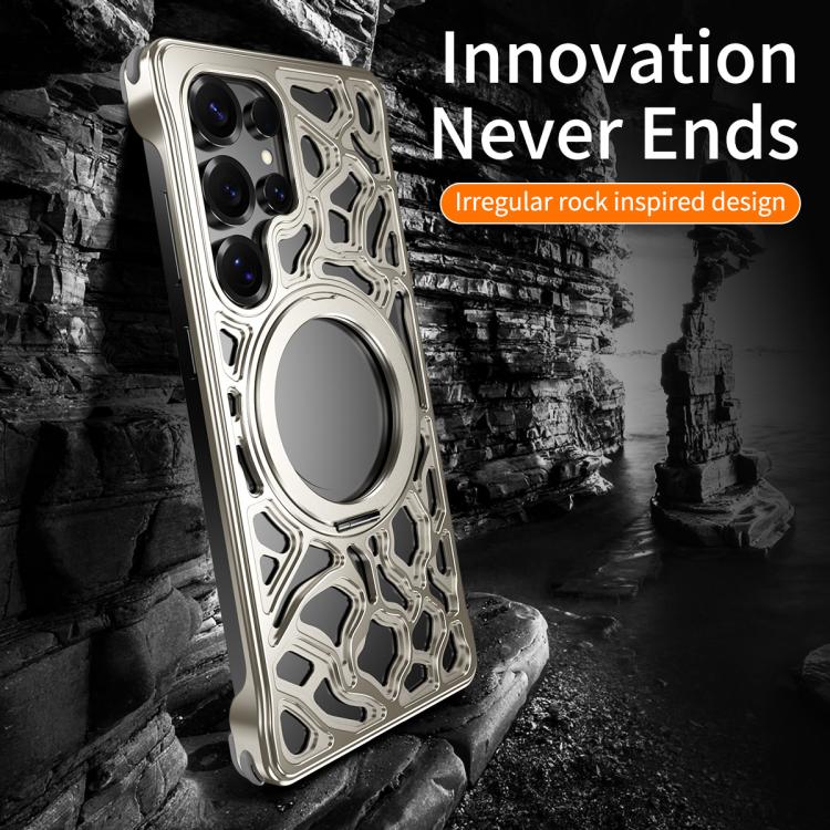 For Samsung Galaxy S25 Ultra 5G Yunyan Series Alloy Rotating Holder MagSafe Half Frame Phone Case