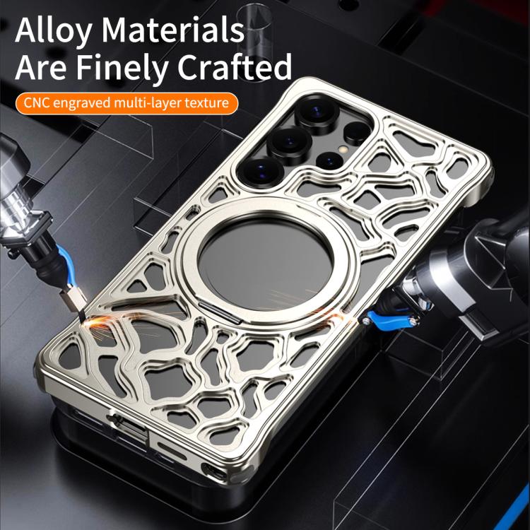 For Samsung Galaxy S23 Ultra 5G Yunyan Series Alloy Rotating Holder MagSafe Half Frame Phone Case