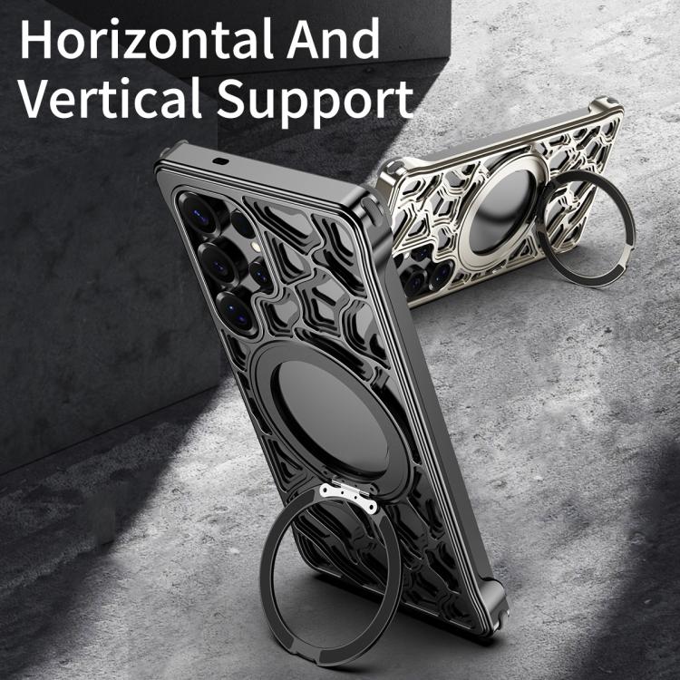 For Samsung Galaxy S25 Ultra 5G Yunyan Series Alloy Rotating Holder MagSafe Half Frame Phone Case