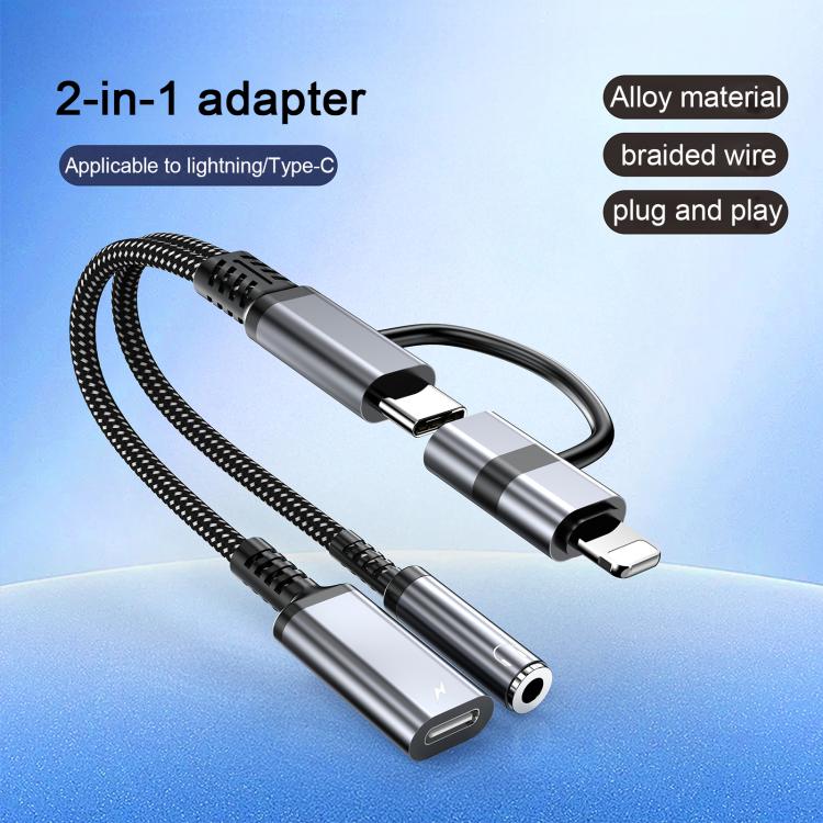 4 in 1 USB-C / Type-C, 8 Pin to USB-C / Type-C, 3.5mm Audio Cable Adapter - Grey