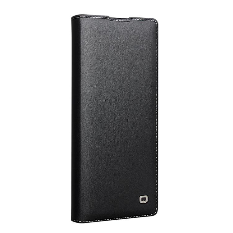 For Samsung Galaxy Z Fold7 5G QIALINO Plain Weave Texture Genuine Leather Phone Case - Black
