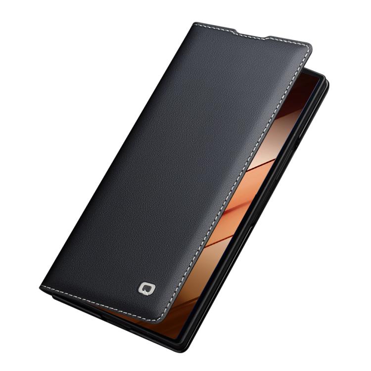 For Samsung Galaxy Z Fold7 5G QIALINO Plain Weave Texture Genuine Leather Phone Case - Black
