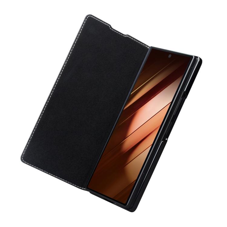 For Samsung Galaxy Z Fold7 5G QIALINO Plain Weave Texture Genuine Leather Phone Case - Black