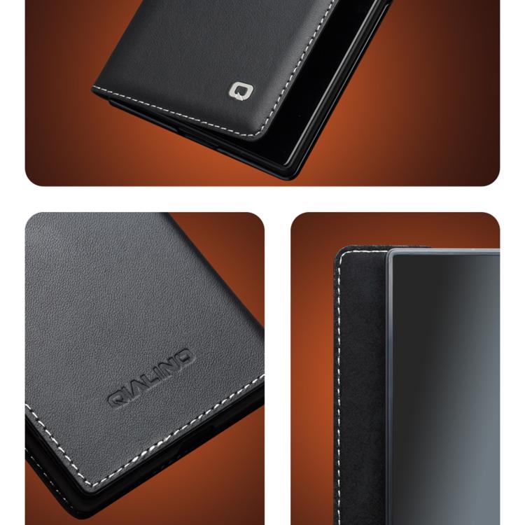 For Samsung Galaxy Z Fold7 5G QIALINO Plain Weave Texture Genuine Leather Phone Case - Black