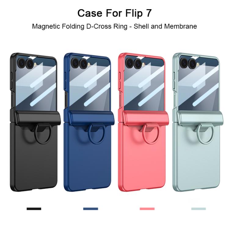 For Samsung Galaxy Z Flip7 5G GKK Integrated Magnetic Folding Full Cover Phone Case with D-Cross Ring