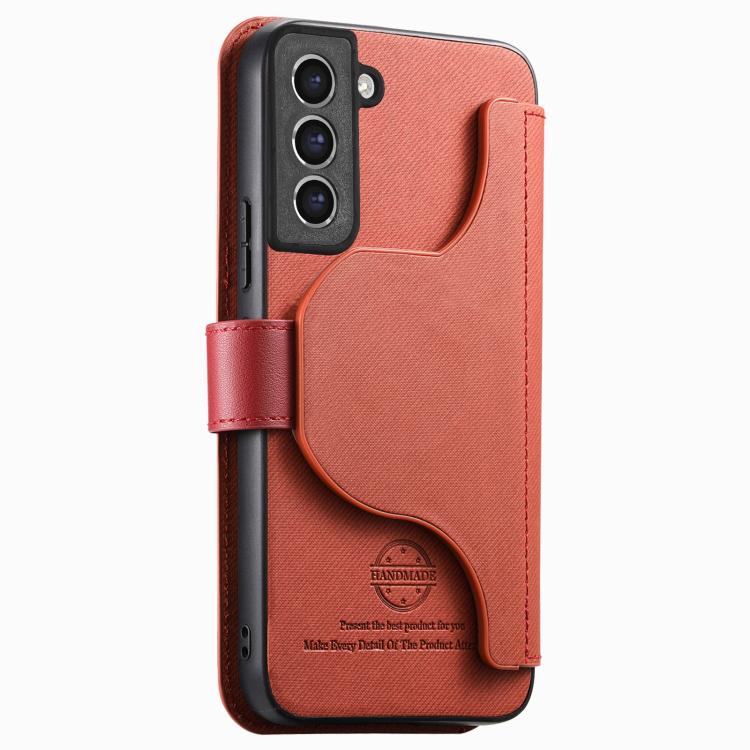 For Galaxy S21+ 5G Twill Fabric MagSafe RFID Anti-theft Zipper Wallet Leather Phone Case