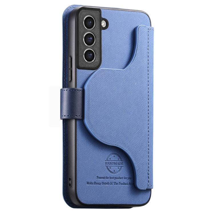 For Galaxy S21 FE 5G Twill Fabric MagSafe RFID Anti-theft Zipper Wallet Leather Phone Case