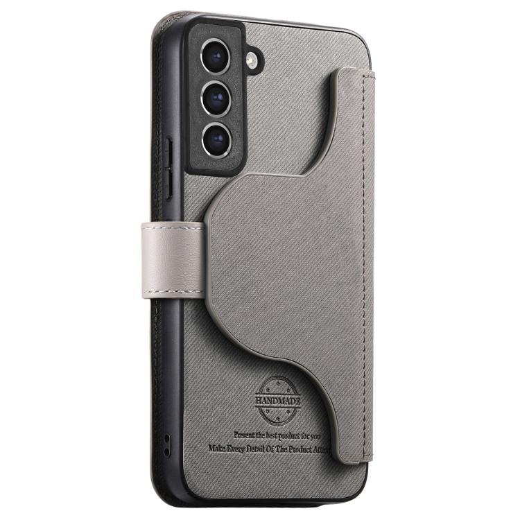 For Galaxy S21 FE 5G Twill Fabric MagSafe RFID Anti-theft Zipper Wallet Leather Phone Case