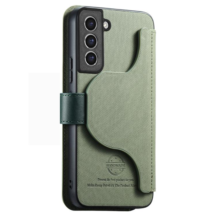 For Galaxy S21 FE 5G Twill Fabric MagSafe RFID Anti-theft Zipper Wallet Leather Phone Case