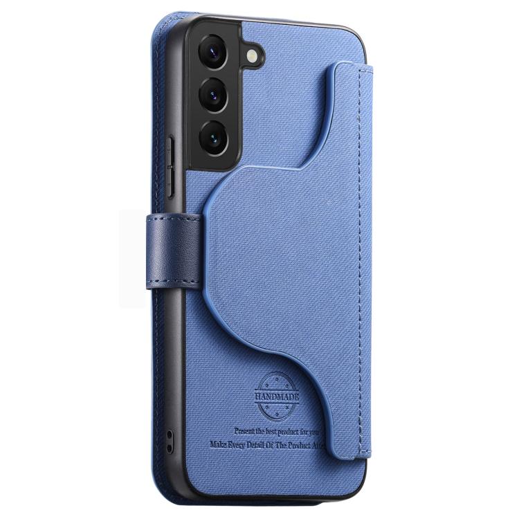 For Galaxy S22+ 5G Twill Fabric MagSafe RFID Anti-theft Zipper Wallet Leather Phone Case