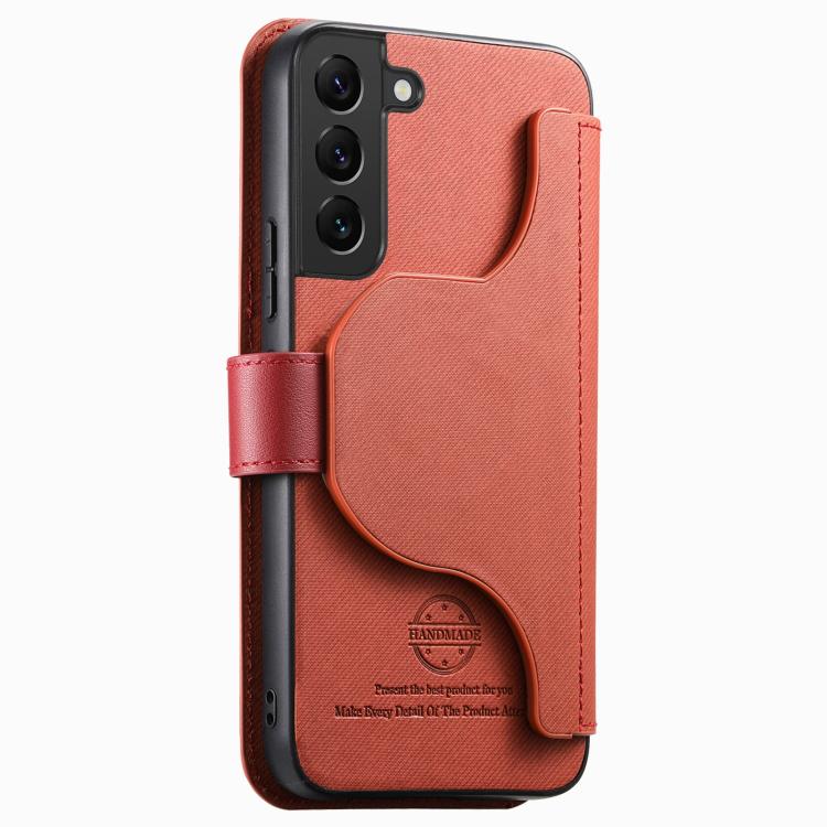 For Galaxy S22+ 5G Twill Fabric MagSafe RFID Anti-theft Zipper Wallet Leather Phone Case