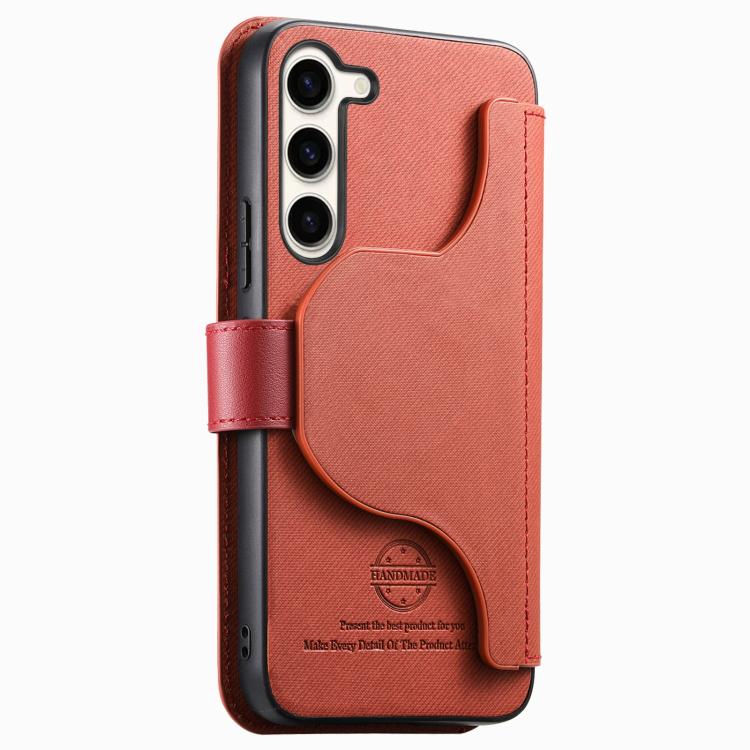 For Galaxy S23 5G Twill Fabric MagSafe RFID Anti-theft Zipper Wallet Leather Phone Case