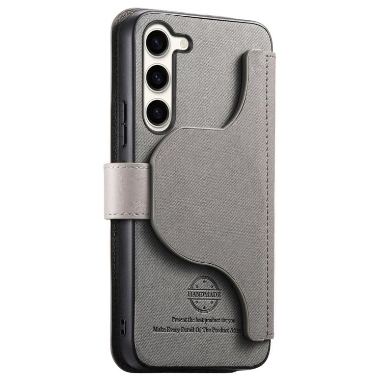 For Galaxy S23+ 5G Twill Fabric MagSafe RFID Anti-theft Zipper Wallet Leather Phone Case