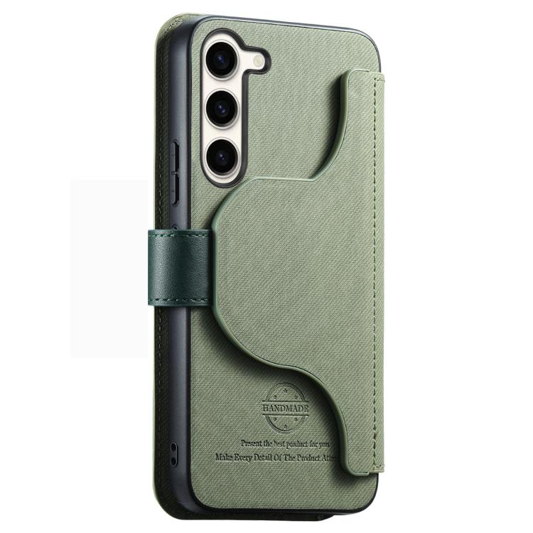 For Galaxy S23+ 5G Twill Fabric MagSafe RFID Anti-theft Zipper Wallet Leather Phone Case