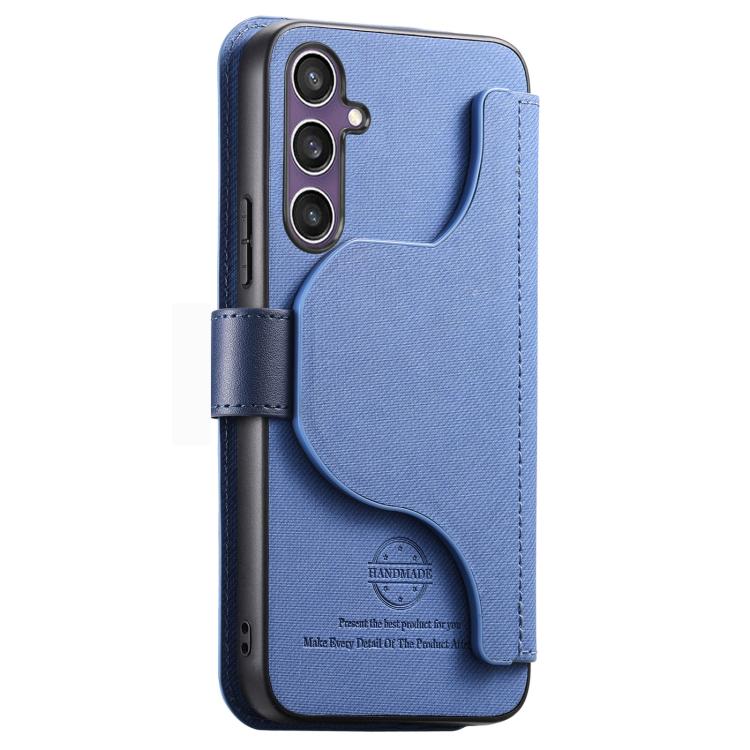 For Galaxy S23 FE 5G Twill Fabric MagSafe RFID Anti-theft Zipper Wallet Leather Phone Case
