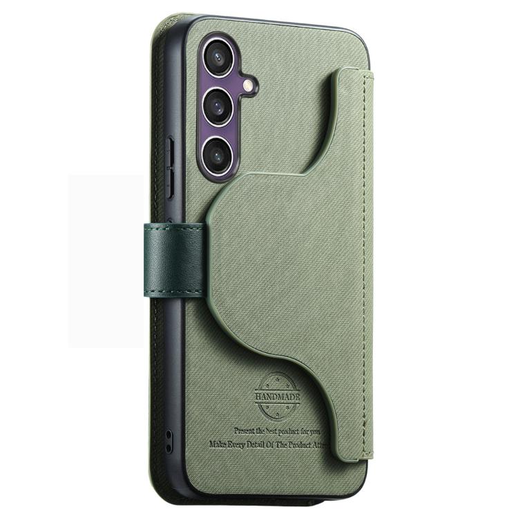 For Galaxy S23 FE 5G Twill Fabric MagSafe RFID Anti-theft Zipper Wallet Leather Phone Case