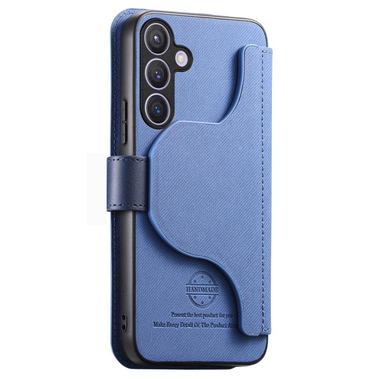 For Galaxy S24 5G Twill Fabric MagSafe RFID Anti-theft Zipper Wallet Leather Phone Case