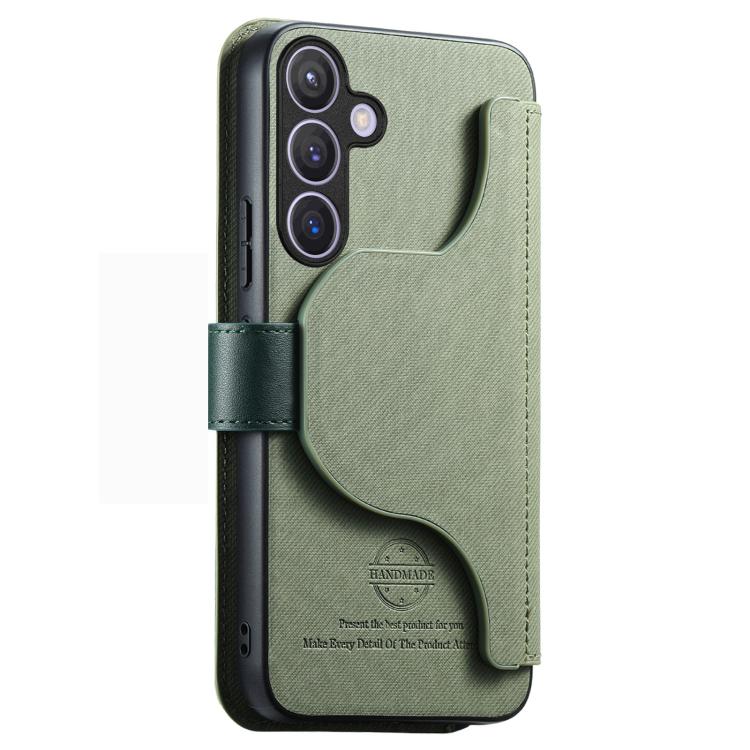 For Galaxy S24 5G Twill Fabric MagSafe RFID Anti-theft Zipper Wallet Leather Phone Case