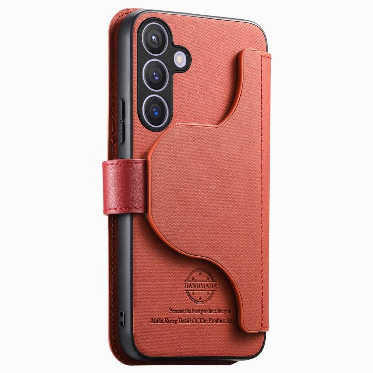 For Galaxy S24 5G Twill Fabric MagSafe RFID Anti-theft Zipper Wallet Leather Phone Case