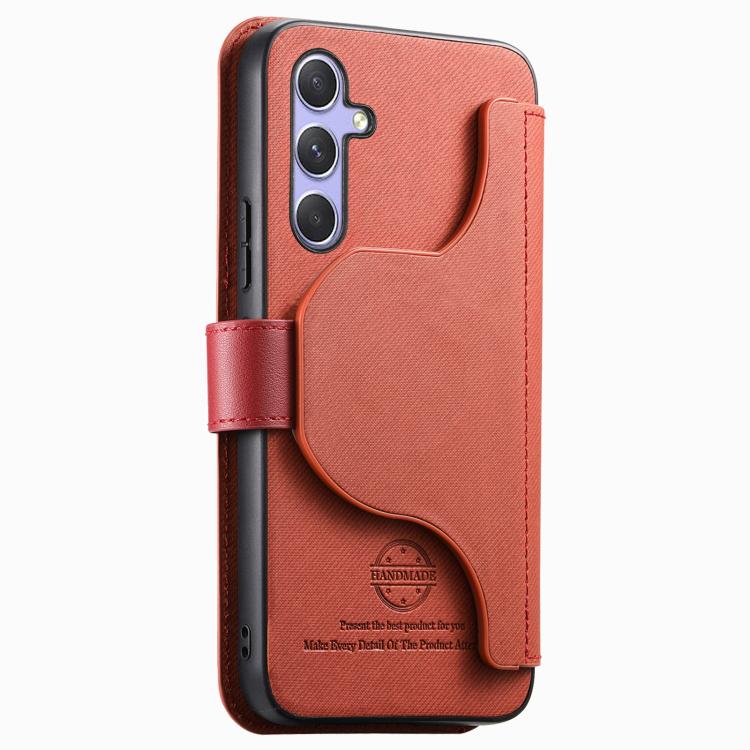 For Galaxy S25+ 5G Twill Fabric MagSafe RFID Anti-theft Zipper Wallet Leather Phone Case