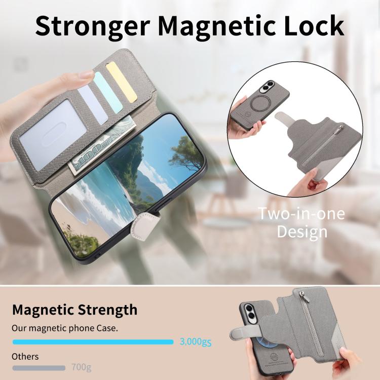 For Galaxy S25 Edge 5G Twill Fabric MagSafe RFID Anti-theft Zipper Wallet Leather Phone Case