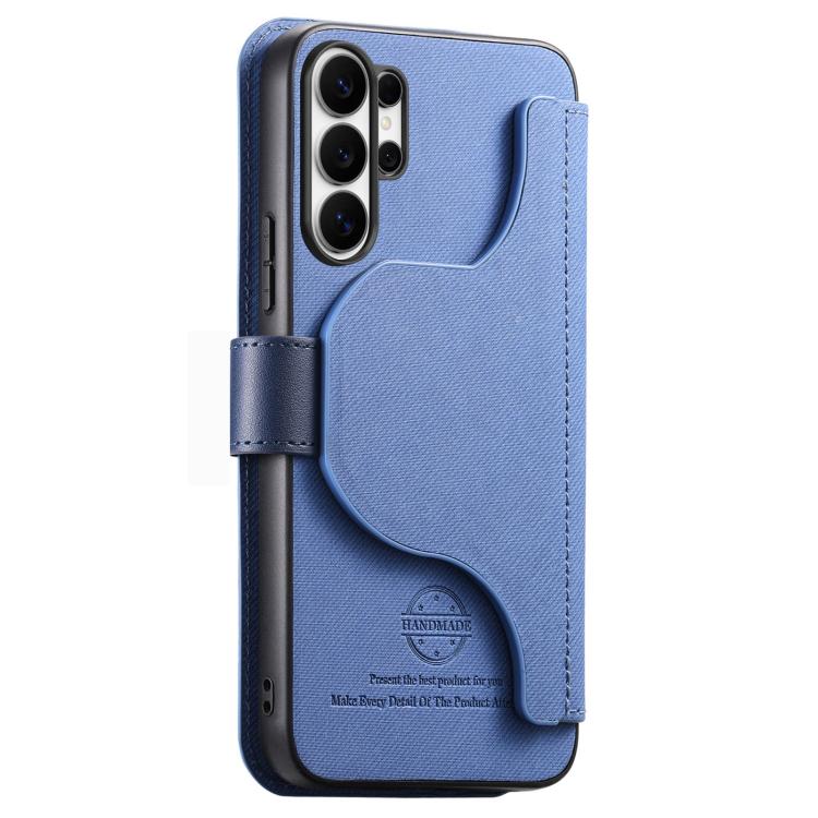 For Galaxy S26 Ultra 5G Twill Fabric MagSafe RFID Anti-theft Zipper Wallet Leather Phone Case
