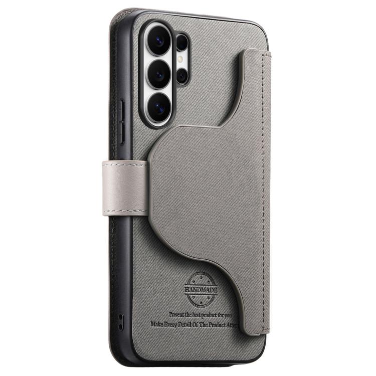 For Galaxy S26 Ultra 5G Twill Fabric MagSafe RFID Anti-theft Zipper Wallet Leather Phone Case
