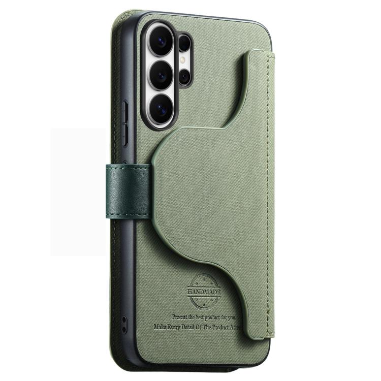 For Galaxy S26 Ultra 5G Twill Fabric MagSafe RFID Anti-theft Zipper Wallet Leather Phone Case