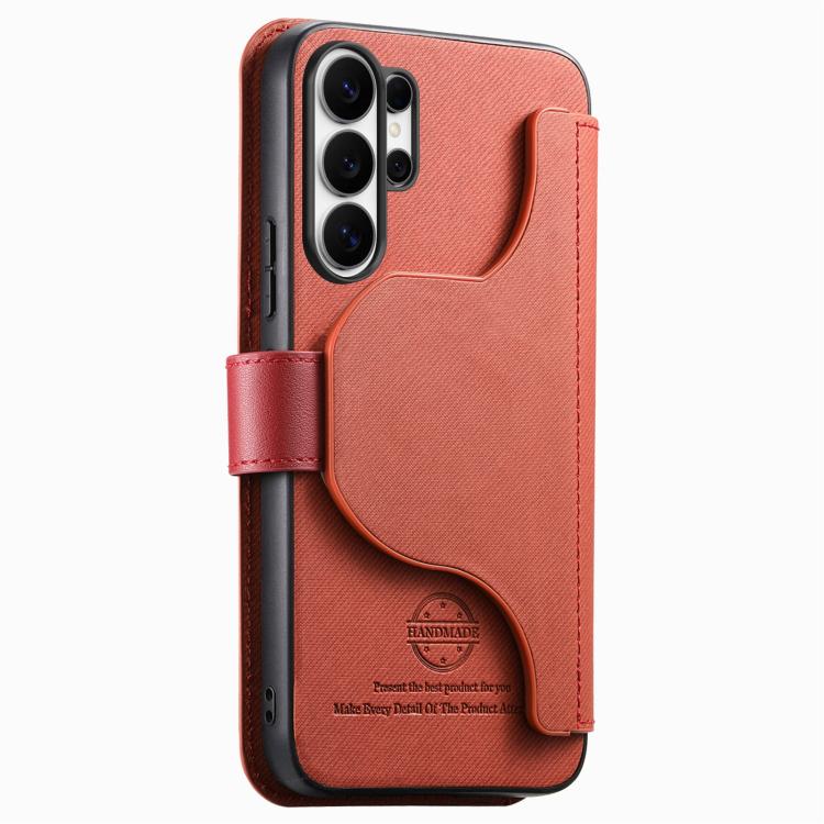 For Galaxy S26 Ultra 5G Twill Fabric MagSafe RFID Anti-theft Zipper Wallet Leather Phone Case