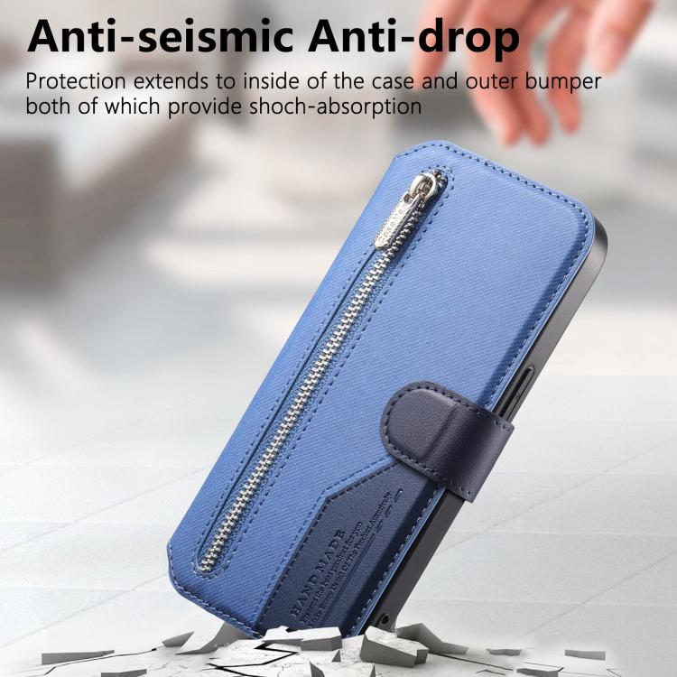 For Galaxy S25 FE 5G Twill Fabric MagSafe RFID Anti-theft Zipper Wallet Leather Phone Case