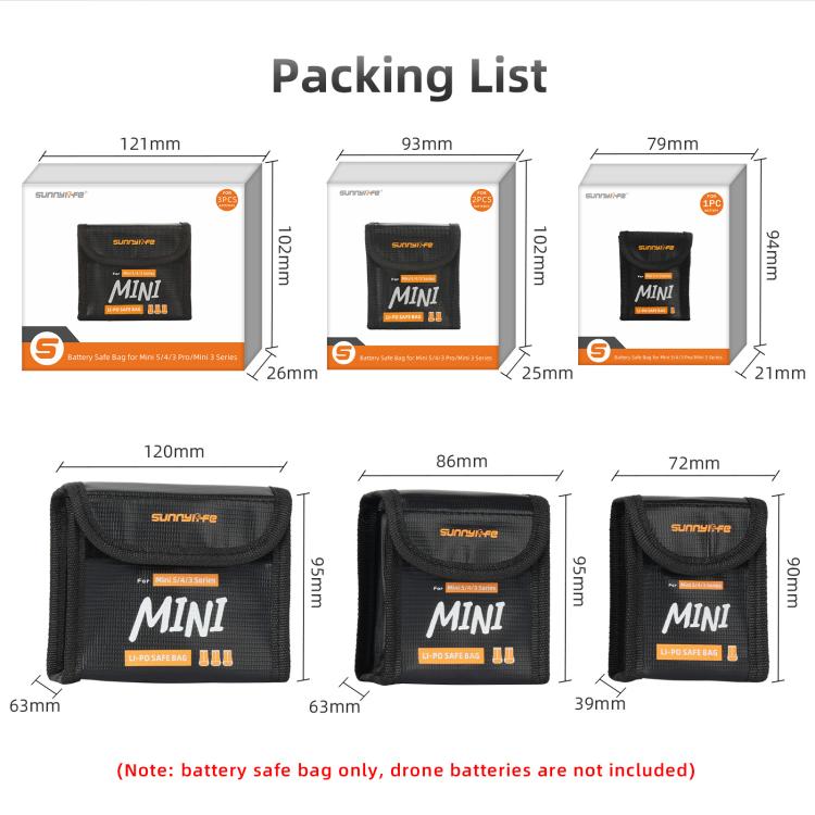 For DJI Mini 5 / 4 / 3 Series Sunnylife Battery Explosion-proof Safe Bag Protective Li-Po Safe Bag