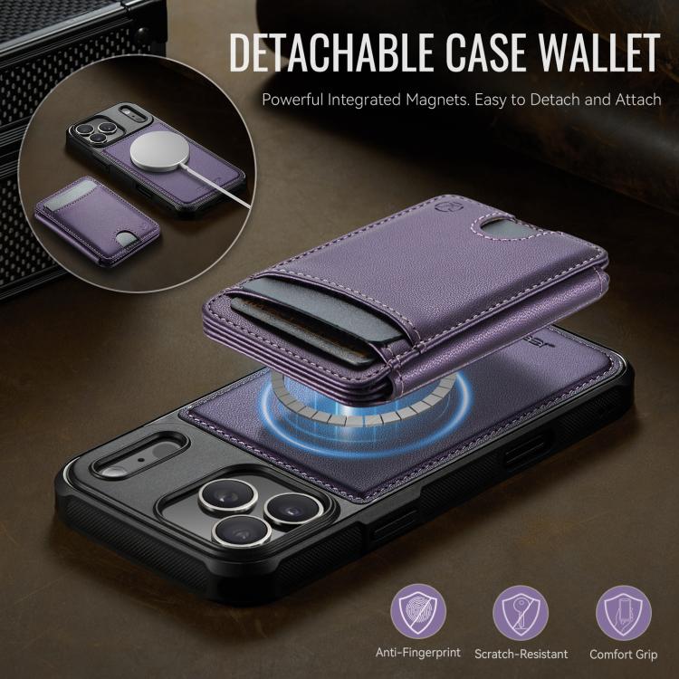 For iPhone 17 Pro Max JEEHOOD J10 Flip Card Bag MagSafe Split RFID Leather Phone Case