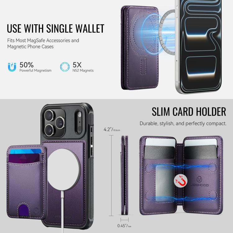 For iPhone 17 Pro Max JEEHOOD J10 Flip Card Bag MagSafe Split RFID Leather Phone Case