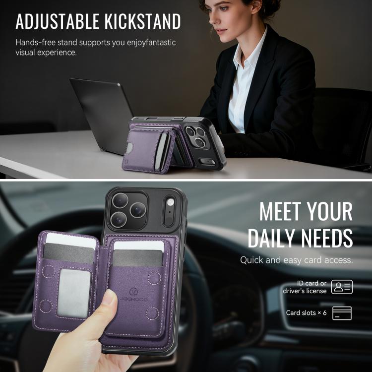 For iPhone 17 Pro Max JEEHOOD J10 Flip Card Bag MagSafe Split RFID Leather Phone Case