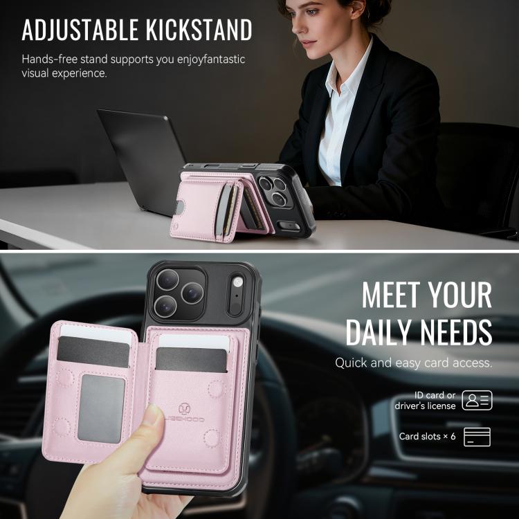 For iPhone 17 Pro Max JEEHOOD J10 Flip Card Bag MagSafe Split RFID Leather Phone Case