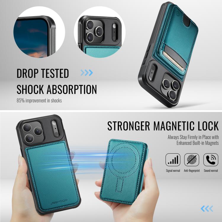 For iPhone 17 Pro Max JEEHOOD J10 Flip Card Bag MagSafe Split RFID Leather Phone Case