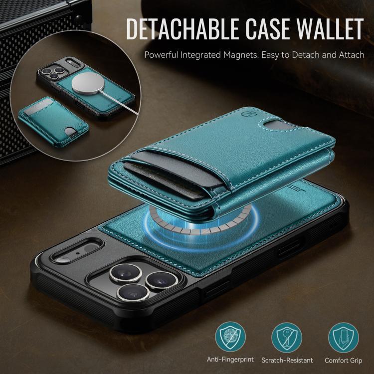 For iPhone 17 Pro Max JEEHOOD J10 Flip Card Bag MagSafe Split RFID Leather Phone Case