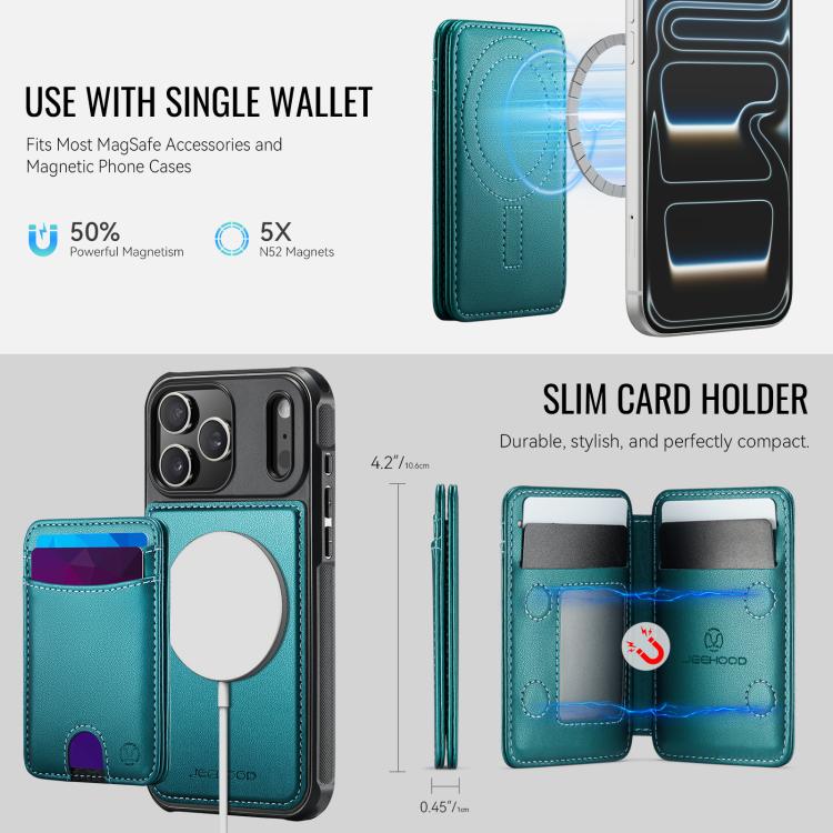 For iPhone 17 Pro Max JEEHOOD J10 Flip Card Bag MagSafe Split RFID Leather Phone Case