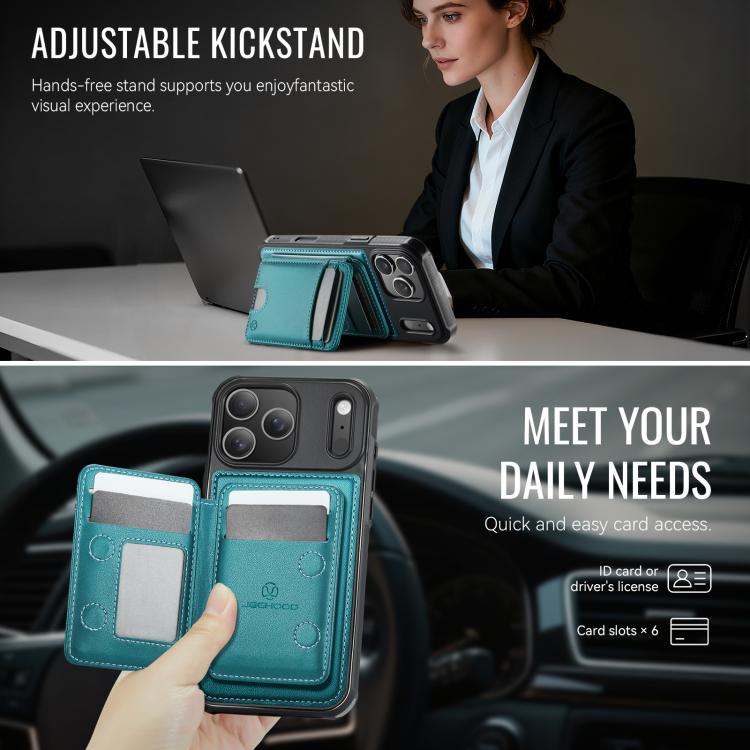 For iPhone 17 Pro Max JEEHOOD J10 Flip Card Bag MagSafe Split RFID Leather Phone Case