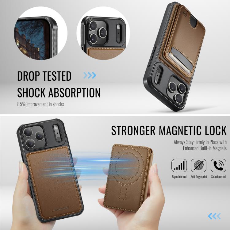 For iPhone 17 Pro Max JEEHOOD J10 Flip Card Bag MagSafe Split RFID Leather Phone Case