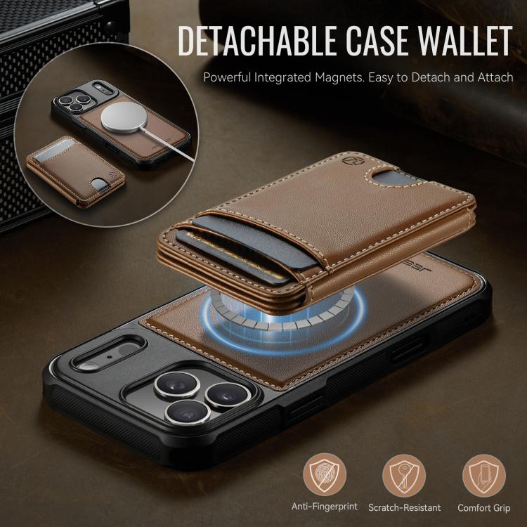 For iPhone 17 Pro Max JEEHOOD J10 Flip Card Bag MagSafe Split RFID Leather Phone Case