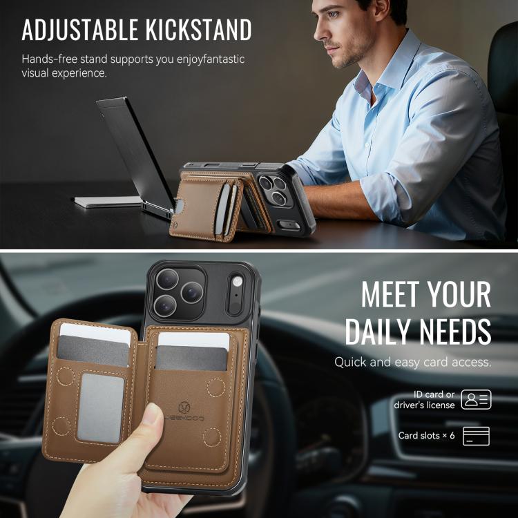 For iPhone 17 Pro Max JEEHOOD J10 Flip Card Bag MagSafe Split RFID Leather Phone Case
