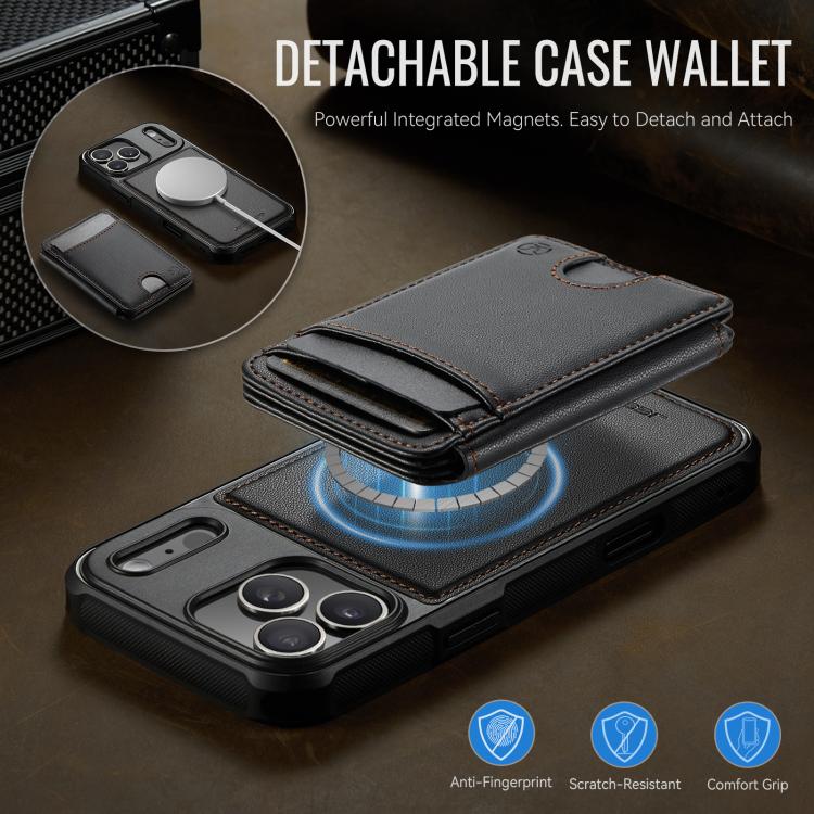 For iPhone 17 Pro Max JEEHOOD J10 Flip Card Bag MagSafe Split RFID Leather Phone Case