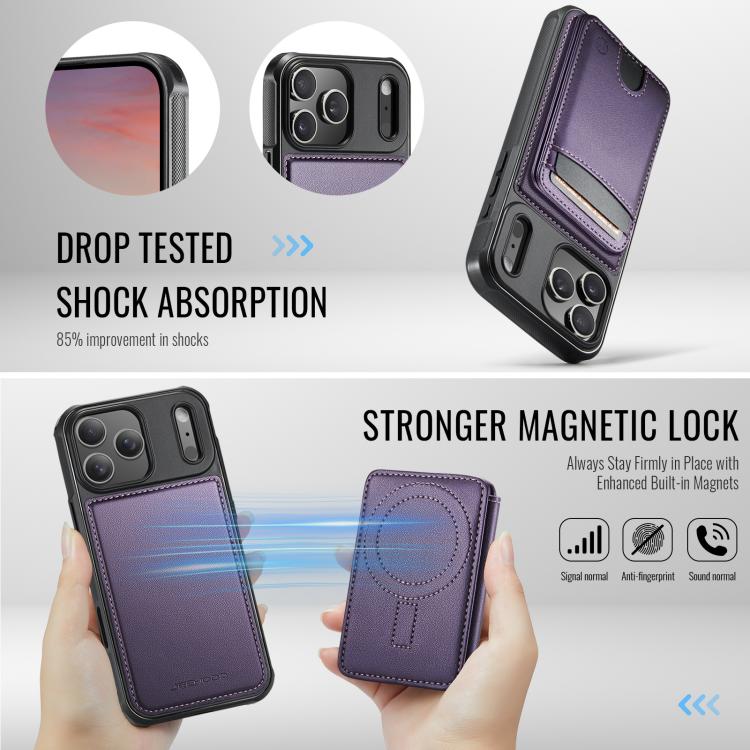 For iPhone 17 Pro JEEHOOD J10 Flip Card Bag MagSafe Split RFID Leather Phone Case